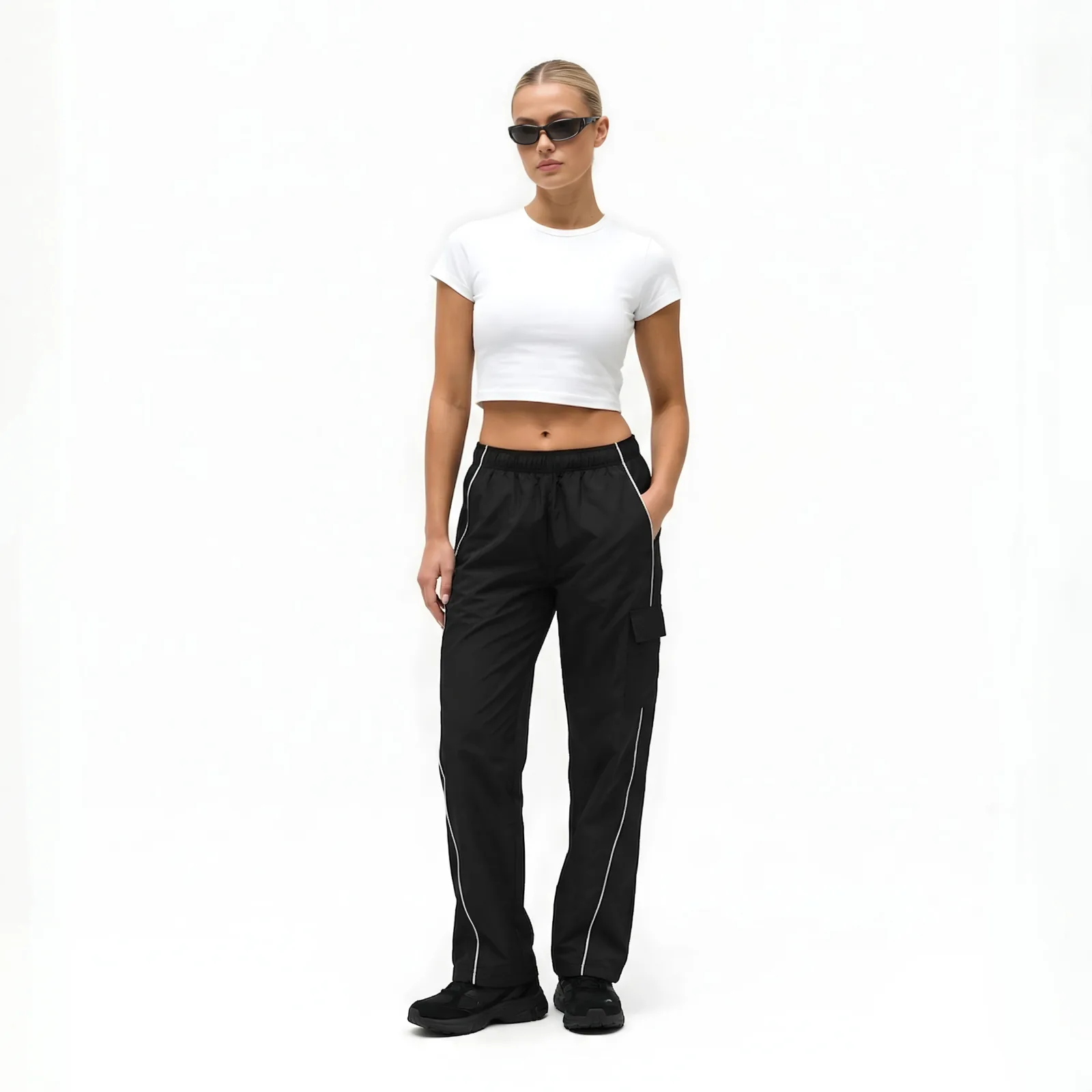 The garment worn by an AI-generated model in an editorial setting