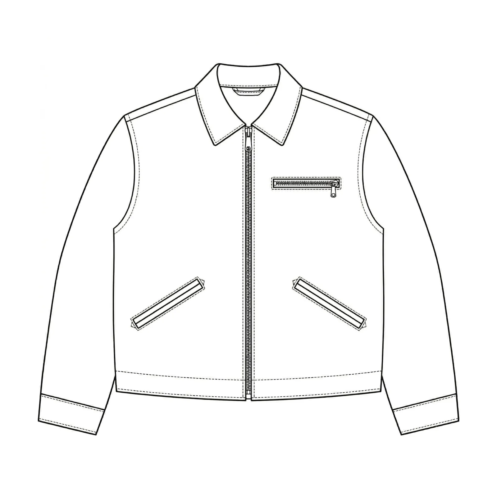 The same garment auto-traced into a clean technical flat sketch