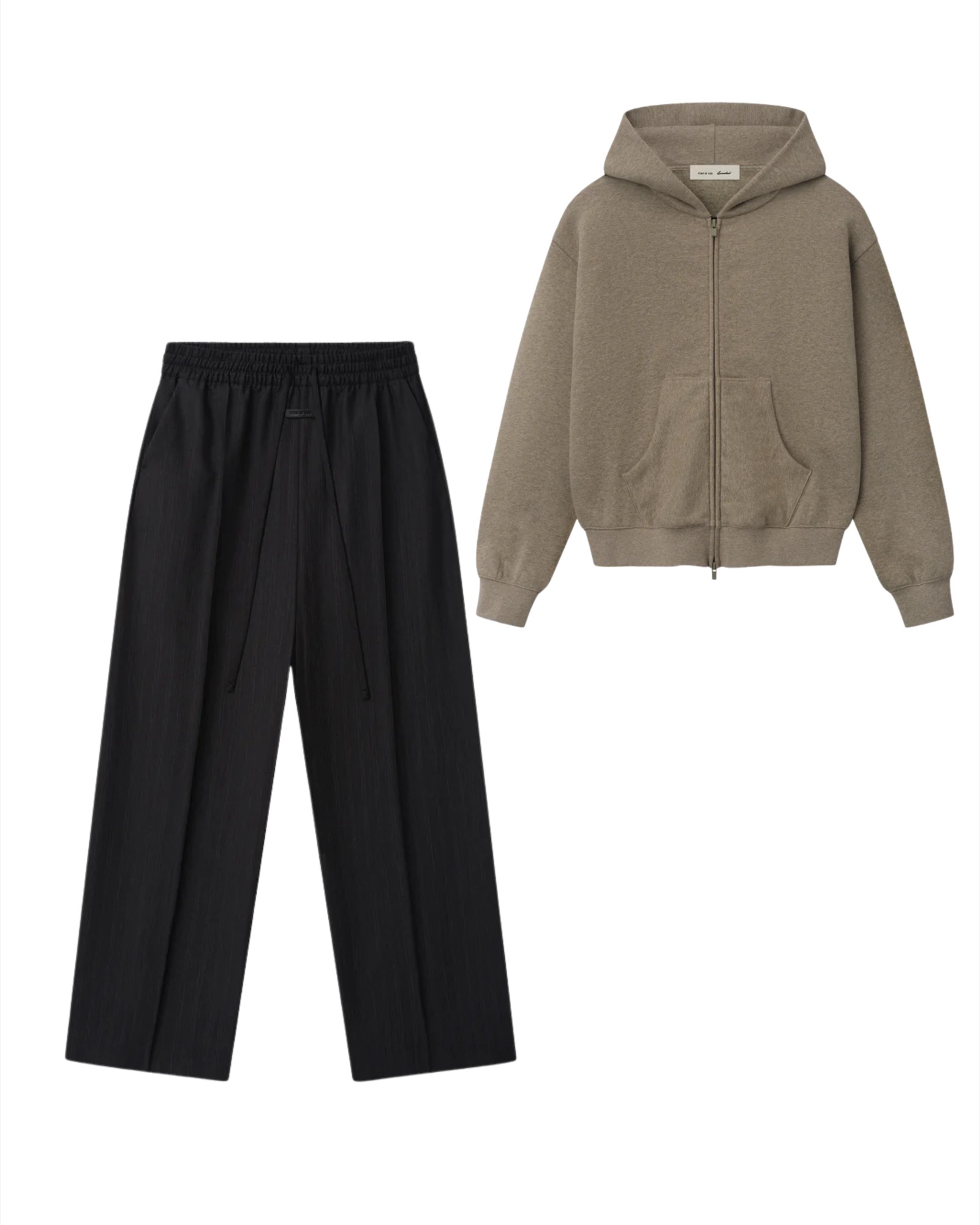 Garment reference — hooded zip-up + trousers flat lay
